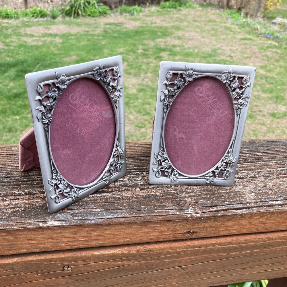 Pair of Vintage 1992 Seagull Pewter Etain Zinn photo frames Made in Canada 3.5x5 - Picture 2 of 9